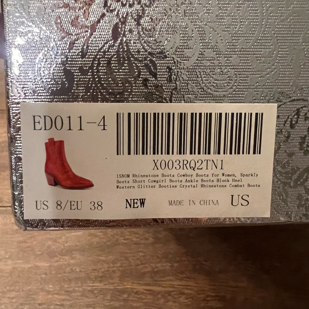 Isnom Red Rhinestone Sparkly Cowboy Boots - Picture 11 of 11